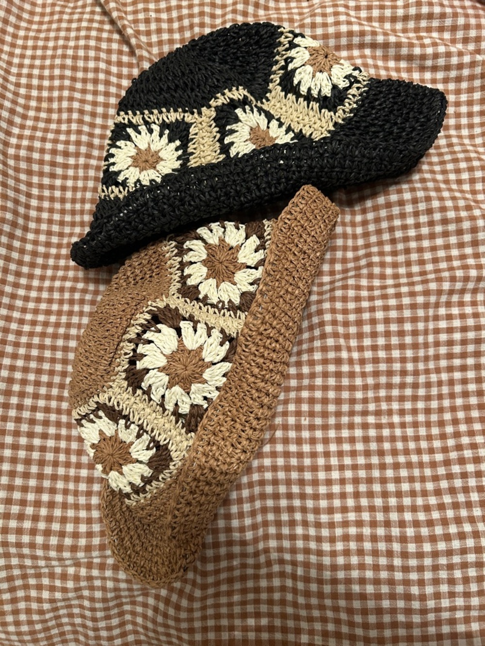2 Handmade Crochet Sunflower Bucket Hat - Black & Brown
